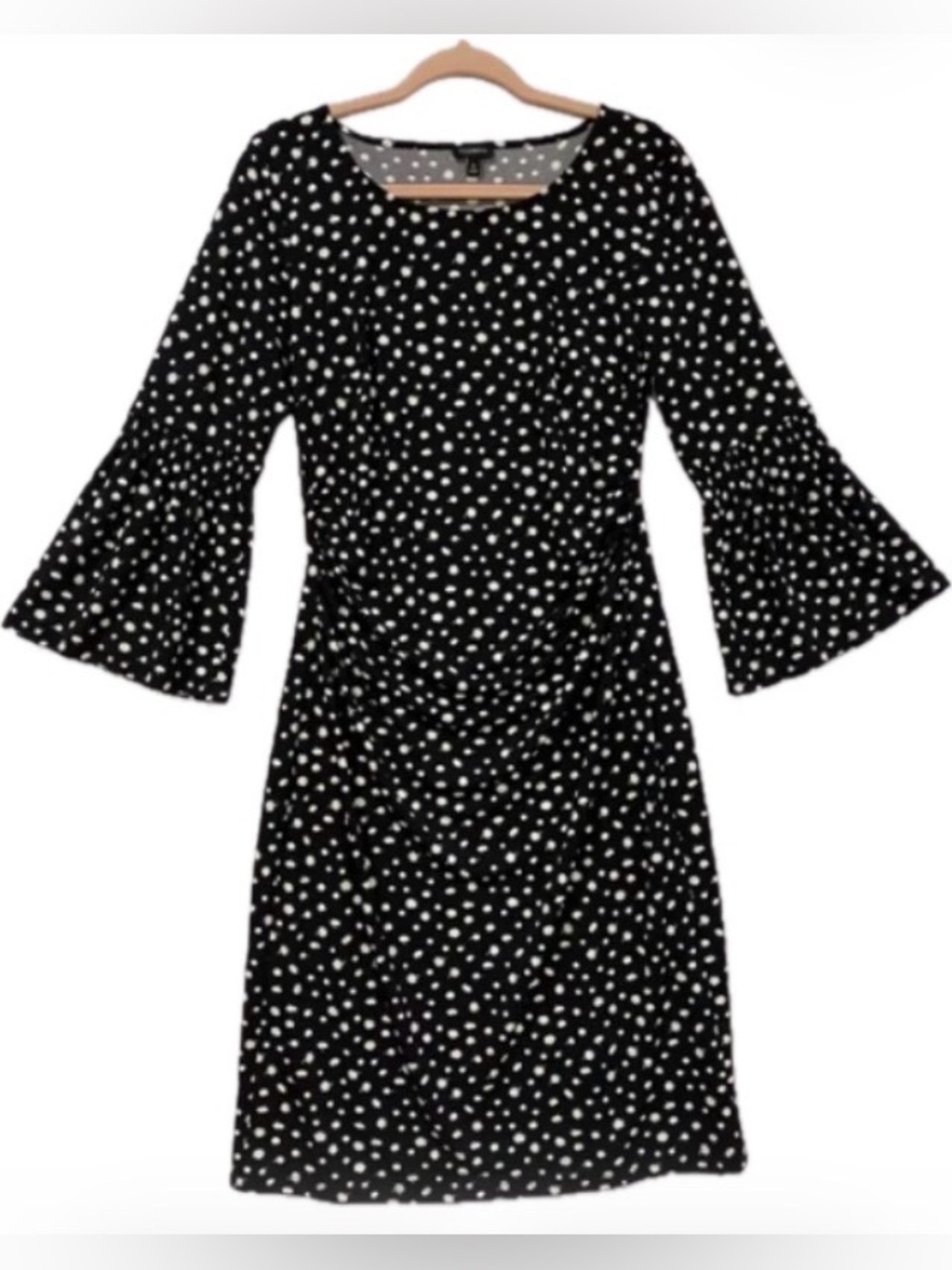 Talbots Black and White “Dandelion” Bell Sleeve Ruched Dress